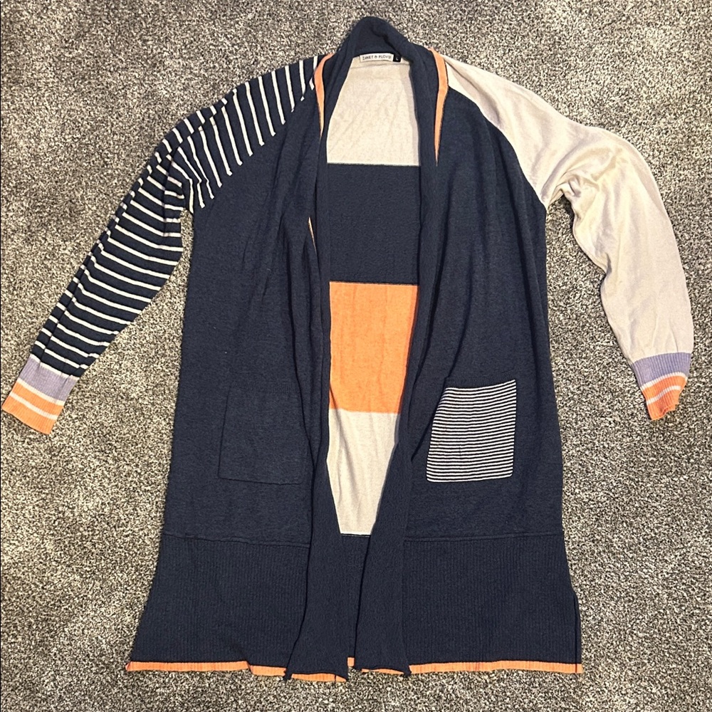 Zaket and Plover Navy stripe cardigan size large